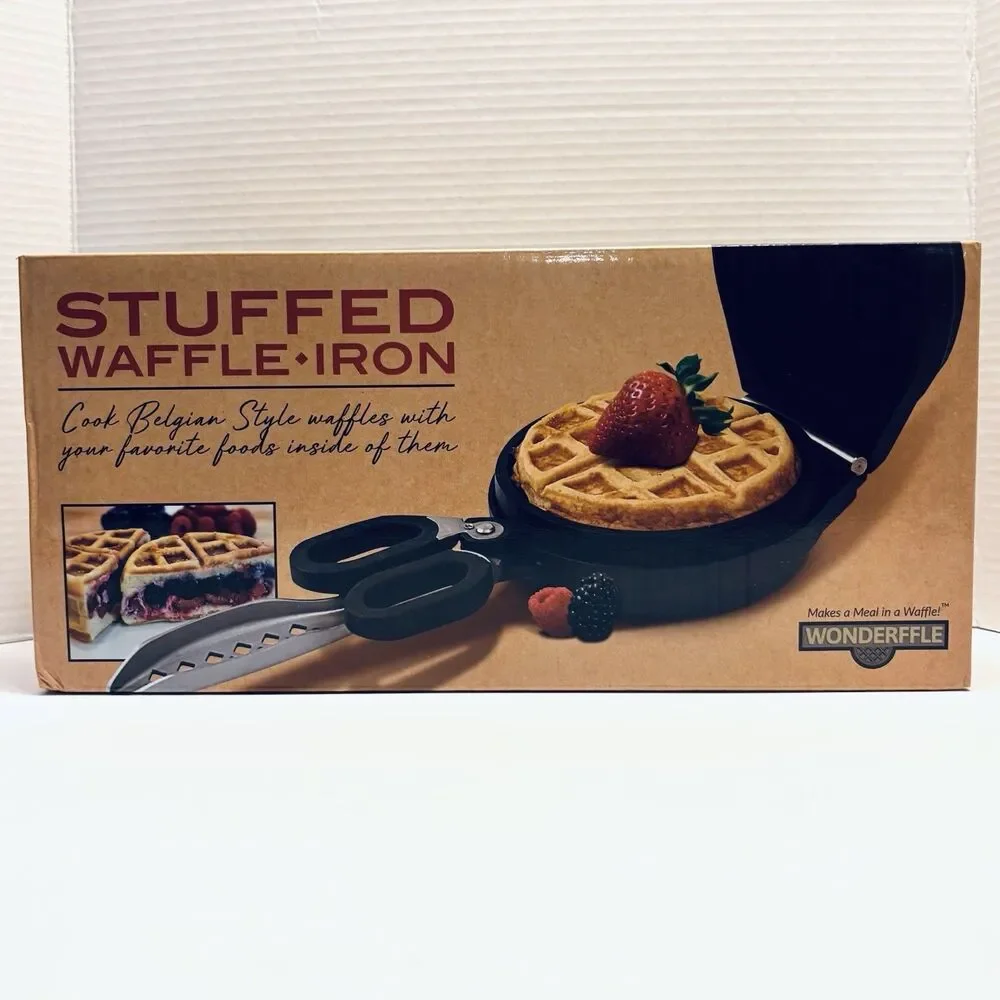 Wonderffle Stuffed Waffle Maker Cast Aluminum Nonstick Belgian Iron Open Box New